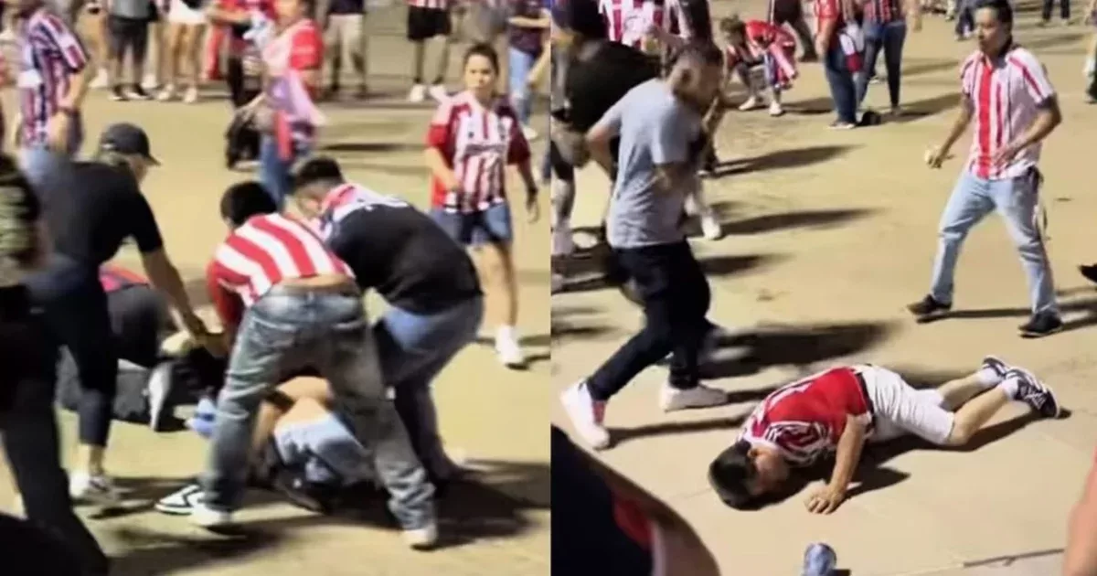 Chivas fans stage a fight after losing to Sporting Kansas City in the 2023 Leagues Cup
