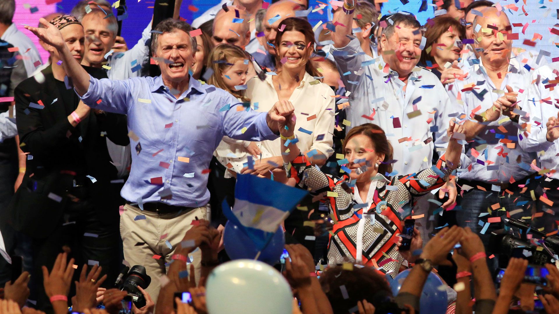 Mauricio Macri and Gabriela Michetti, in an electoral celebration in Costa Salguero 