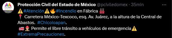 The fire was confirmed by the Civil Protection authorities of the State of Mexico (Twitter/@pciviledomex)