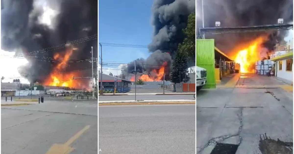 The images of the strong fire in a factory in Chicoloapan
