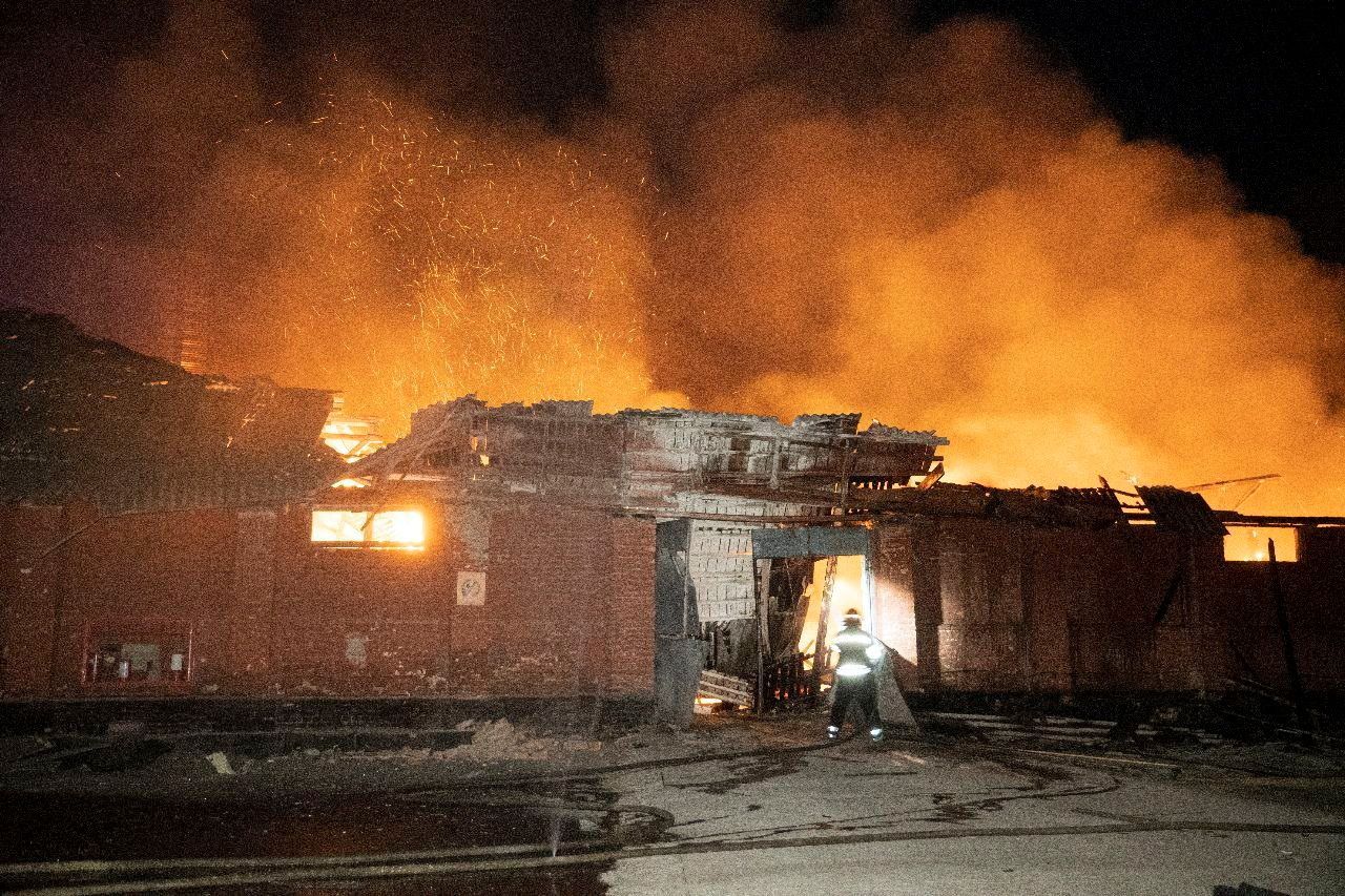 Firefighters work in Khmelnitsk after a Russian attack (via Reuters)