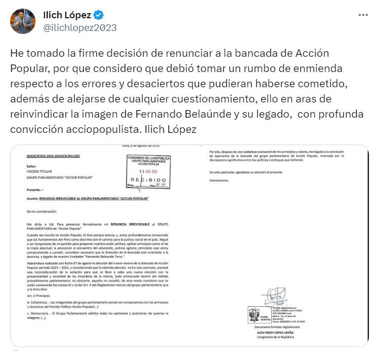 Resignation of Ilich López