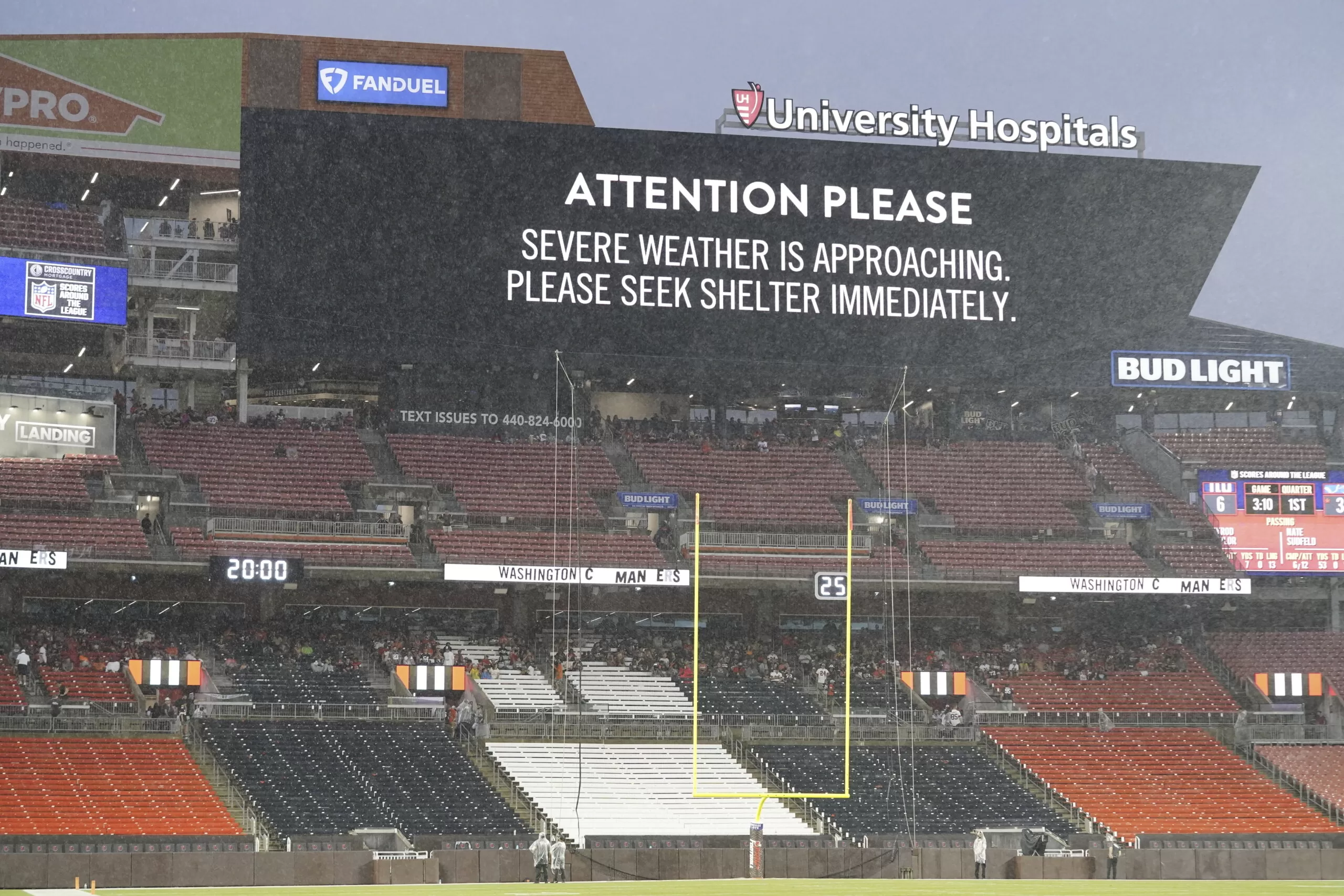 Storm delays opening kickoff between the Washington Commanders and Cleveland Browns
