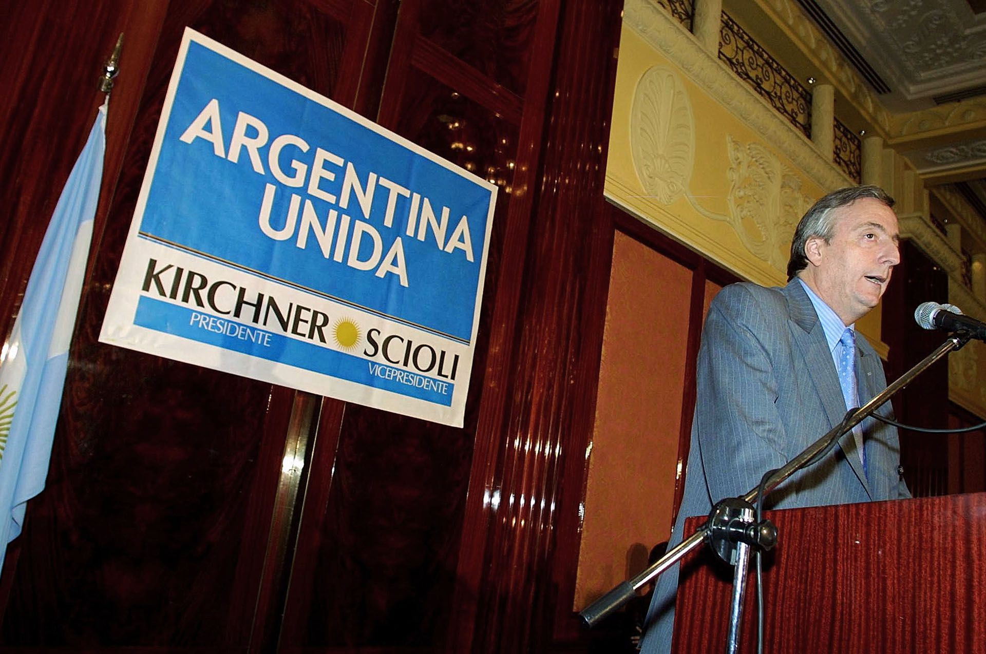 Kirchner became president in 2003, with 22.25% of the vote, after Menem's resignation from the runoff (Photo by Quique Kierszenbaum/Getty Images)