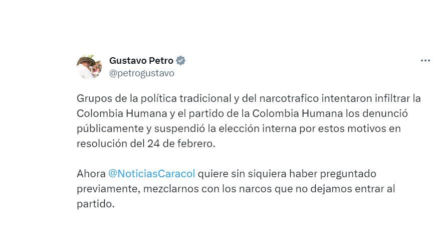 Defense of President Petro on accusations of the alleged support of a drug trafficker for his presidential campaign in Yopal (Casanare).  (Screenshot)