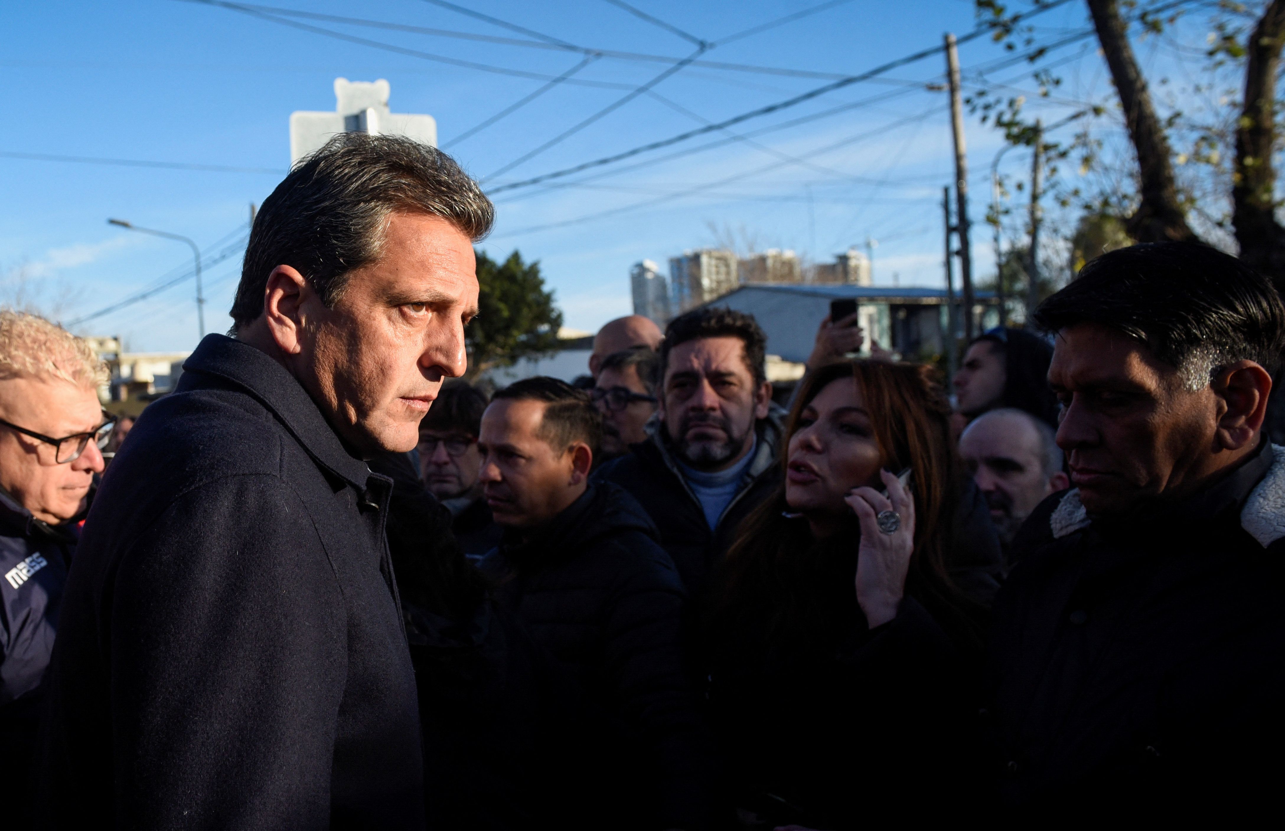 Argentina's Economy Minister and presidential pre-candidate Sergio Massa of Union por la Patria alliance looks on, on the day of Argentina's primary elections, near a polling station in Tigre, on the outskirts of Buenos Aires, Argentina August 13, 2023. REUTERS/Mariana Nedelcu