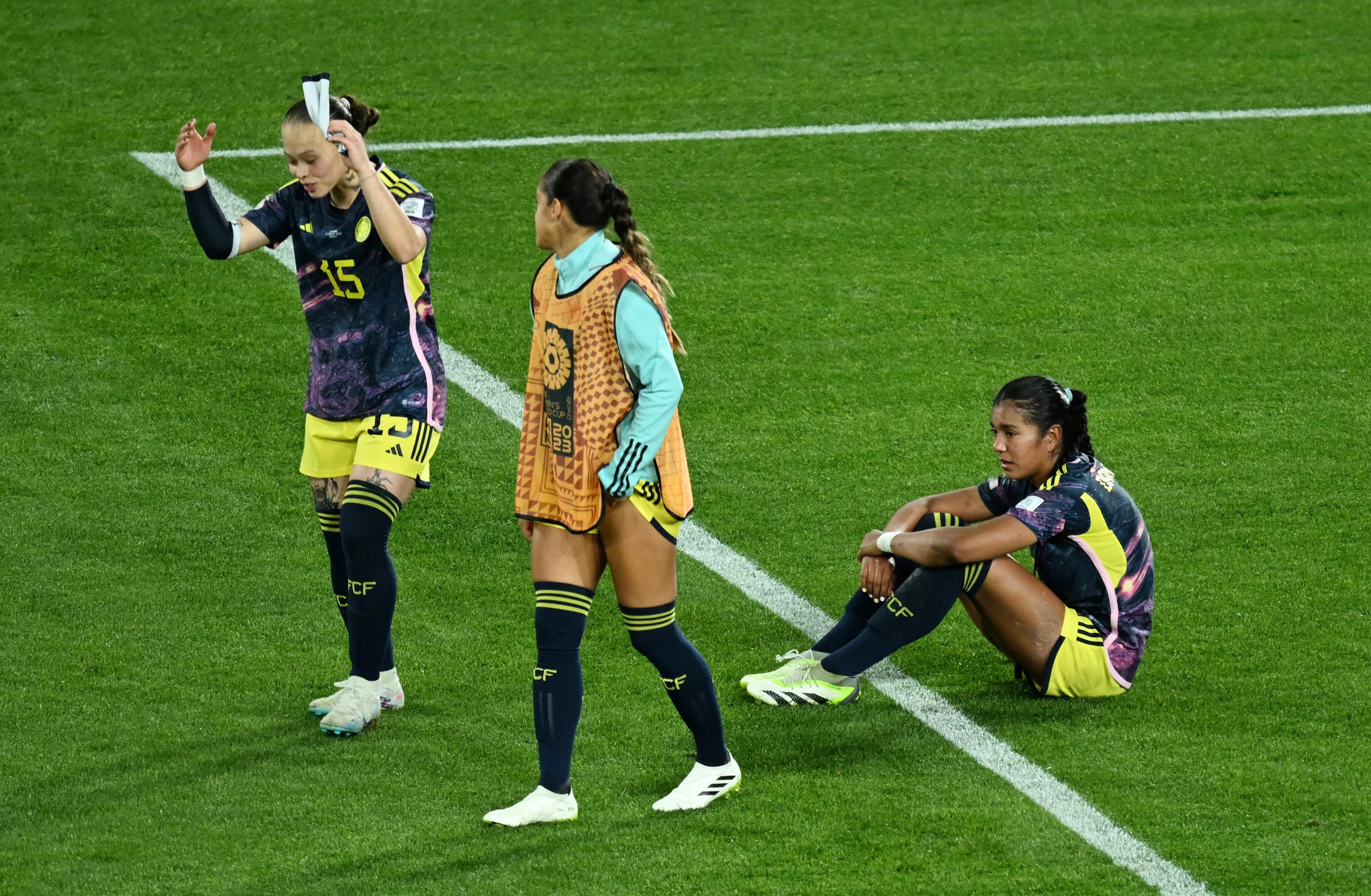 Soccer Football - FIFA Women's World Cup Australia and New Zealand 2023 - Quarter Final - England v Colombia - Stadium Australia, Sydney, Australia - August 12, 2023 Colombia's Ana Guzman reacts after being knocked out of the World Cup REUTERS/Jaimi Joy