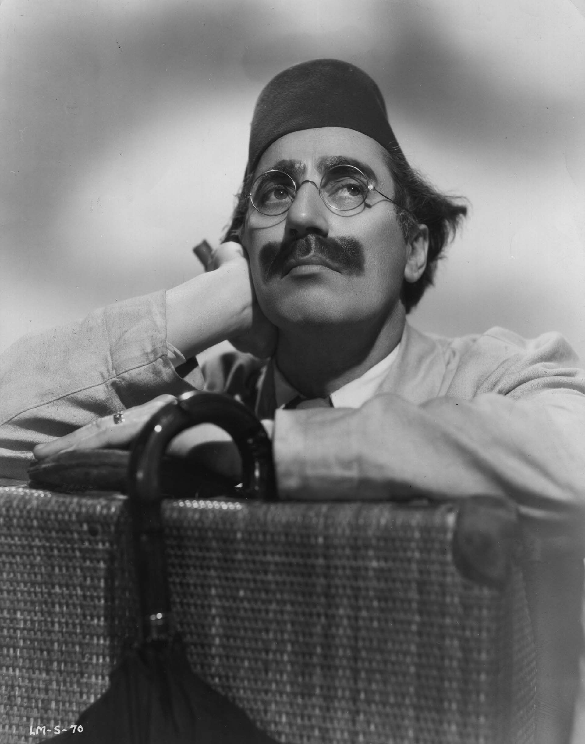   Julius 'Groucho' Marx in 1935, wearing a fez, for his role in "One night in Casablanca" (Photo by Hulton Archive/Getty Images)