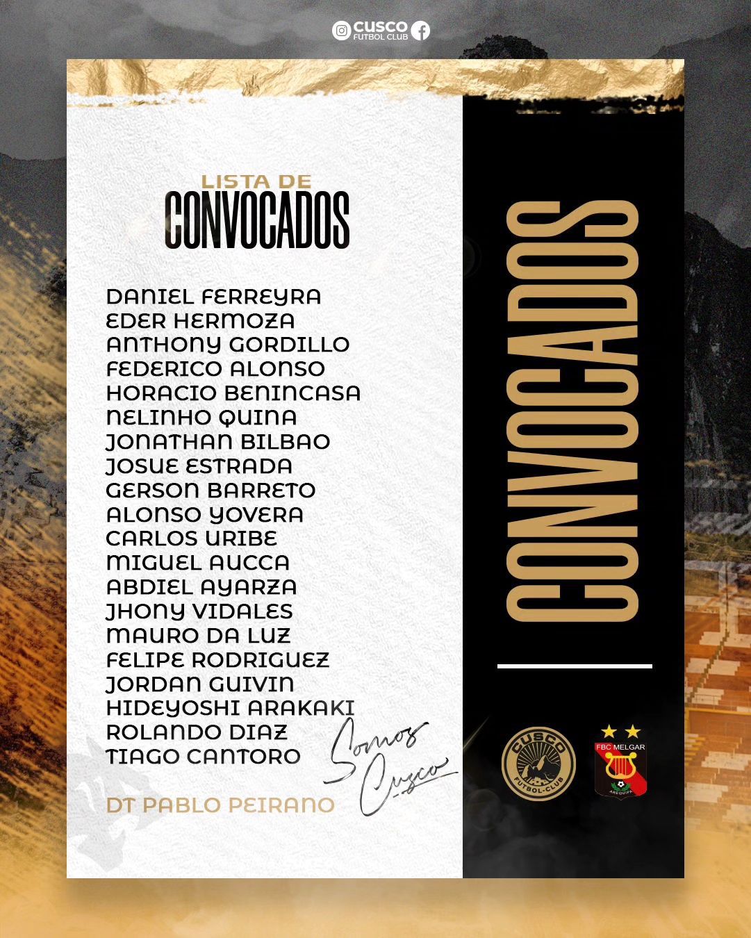 Cusco FC squad list to face Melgar.  (Cusco FC)