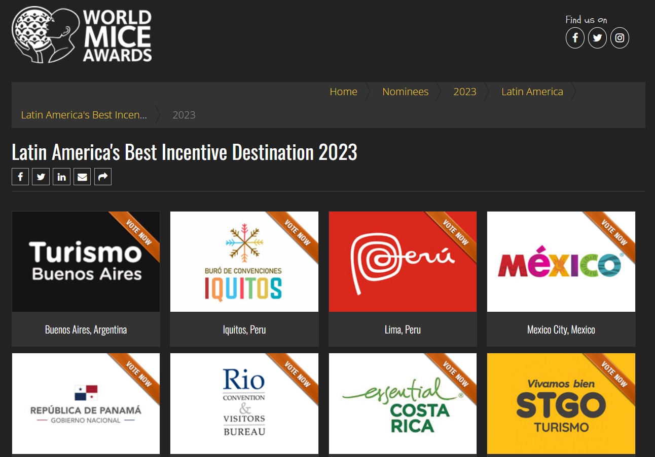 People will be able to vote for their tourist destination through the World MICE Awards academy website.  (Capture World MICE Awards)