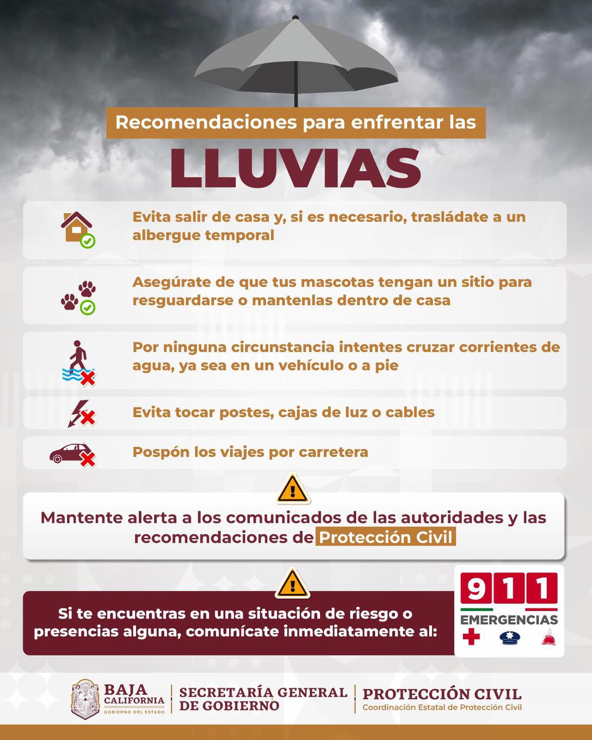 Civil Protection of Baja California presented recommendations to deal with the rains.  (BC Civil Protection)
