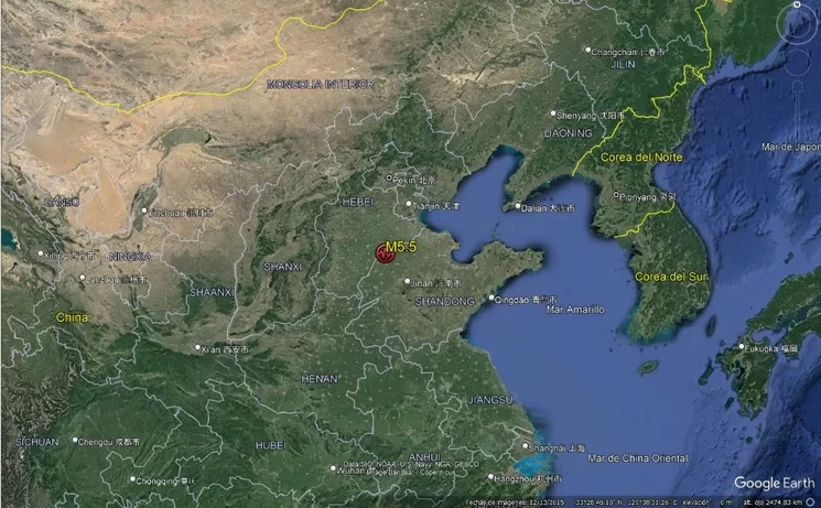 Un sismo de magnitud 5,4 sacudió el noreste de China en las primeras horas de este domingo. Foto @SismoMundial