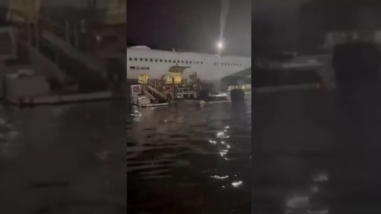 Airport flooded by heavy storms
