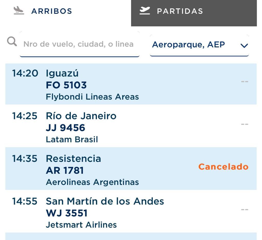 The flight that goes to Resistencia, with departure at 2:30 p.m., of Aerolíneas Argentinas, was canceled this Friday