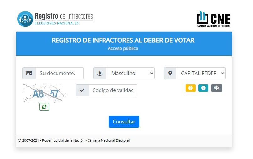 National Electoral Chamber (CNE) enabled its website to consult for infractions