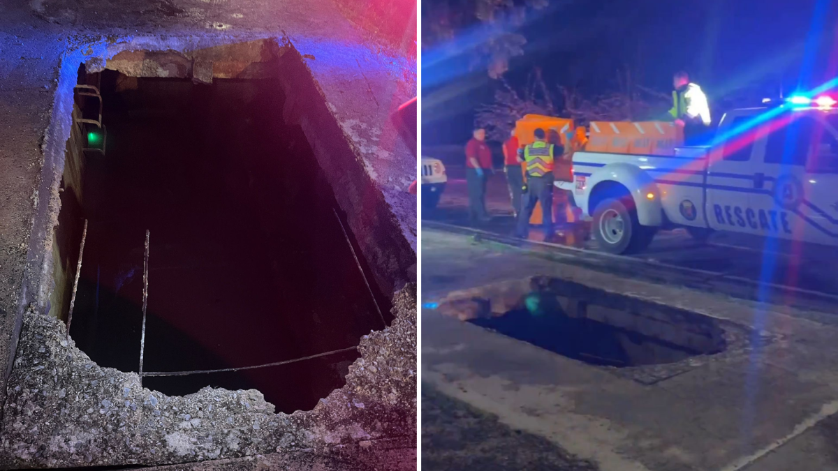 Huge sinkhole due to cement detachment on avenue in Ponce
