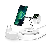 Belkin MagSafe 3-in-1 Wireless Charger 15W Fast Charging for AppleWatch Charging Station for iPhone 14/14 Plus, 13, Pro, Max, Apple Watch and AirPods - White