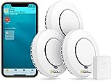Meross WLAN smoke detector / fire detector 3 pieces with hub works with Apple HomeKit Suitable for bedrooms Fire detector with mute switch and self-test function Tested according to DIN EN 14604