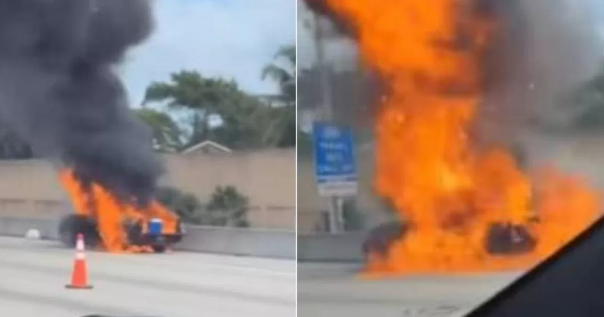 Car catches fire and explodes on Miami highway
