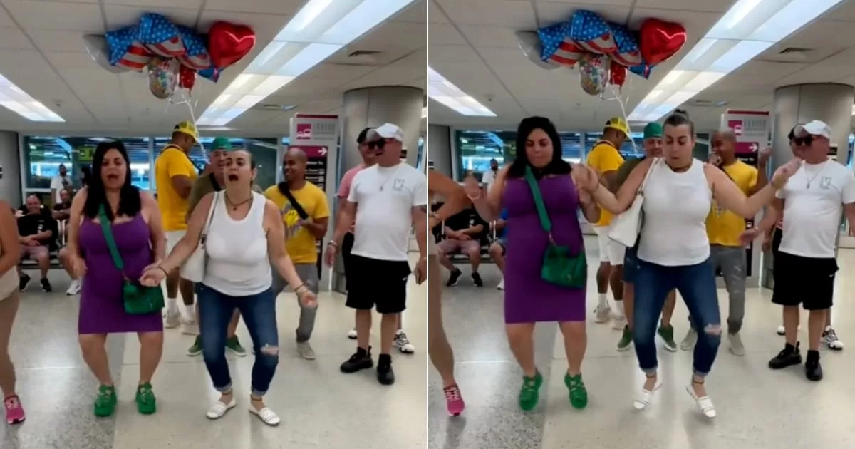 Cuban family rehearses fun reception at Miami international airport
