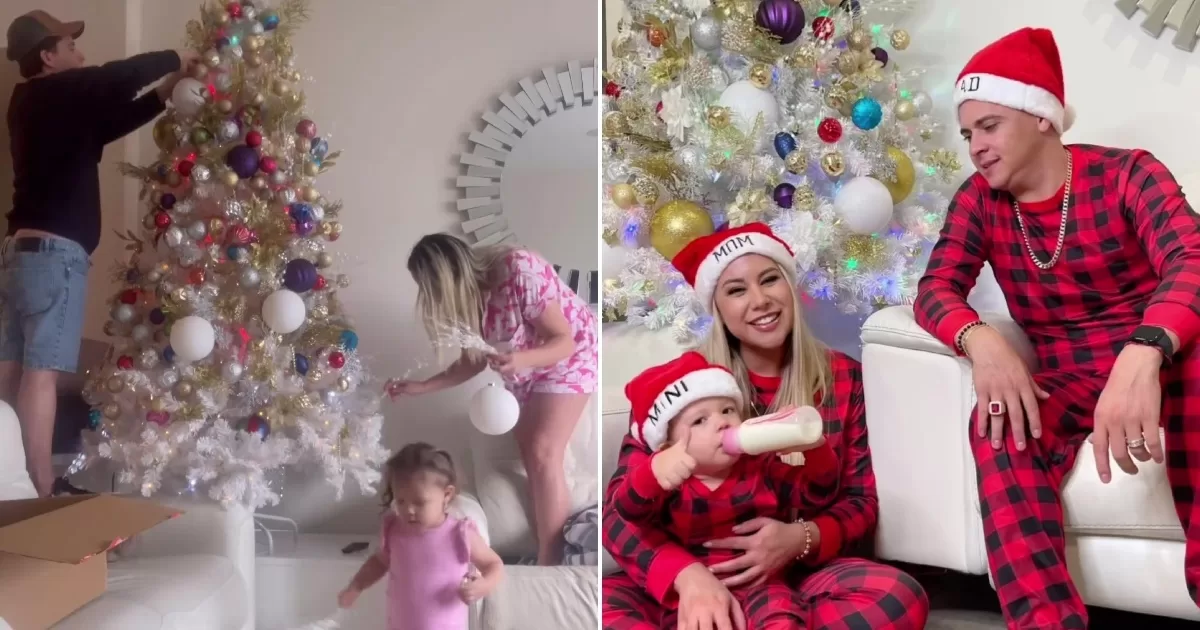 Miss Dayana decorates her first family Christmas tree with her husband and daughter
