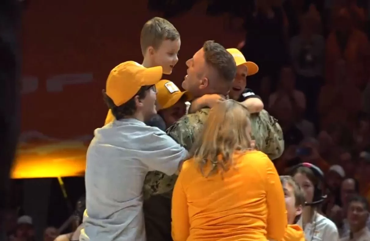 Navy Father Surprise Family With Early Return Home at Tennessee Basketball Game