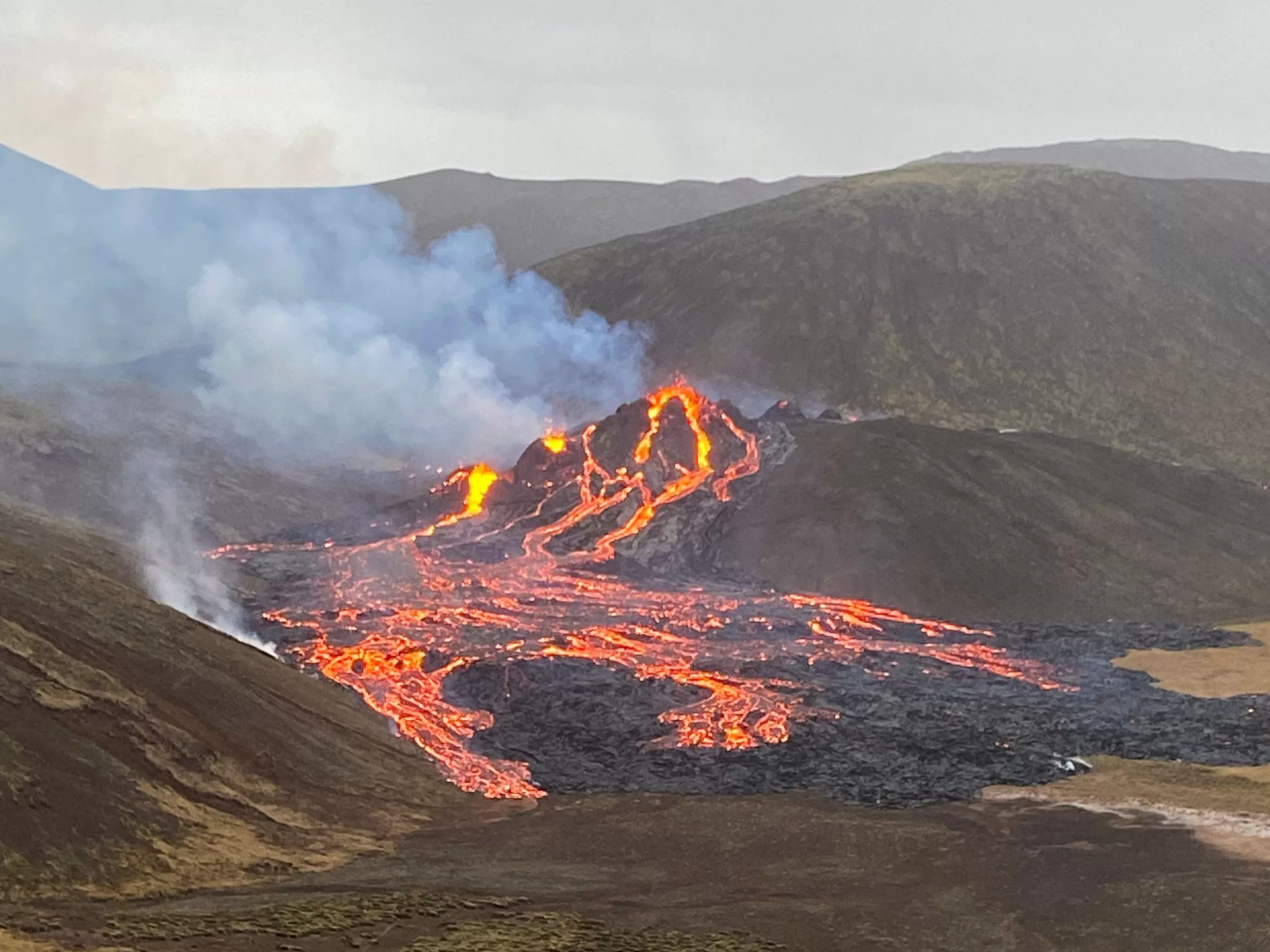 On the Reykjanes peninsula of Iceland, a volcano erupts