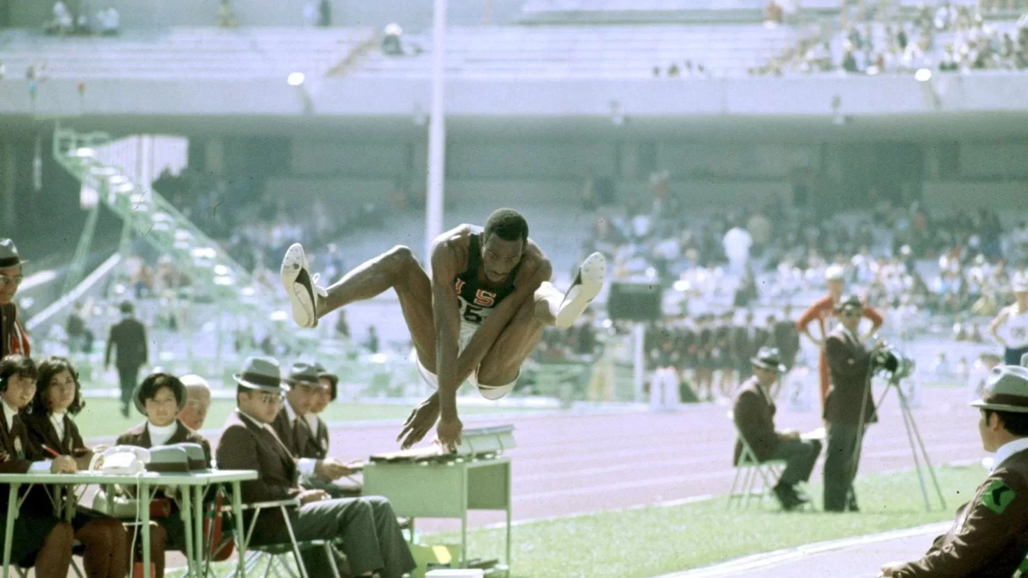 Bob Beamon wins his historic gold medal in Mexico 1968
