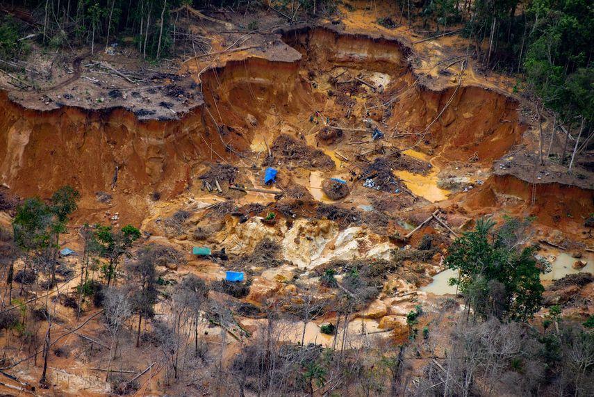 The ongoing destruction of the lungs of the planet is at risk of reaching a point of no return.  In the photograph you can see the mining camps on the Uraricoera River in Yanomami territory, Parima, Roraima state, border with Venezuela.