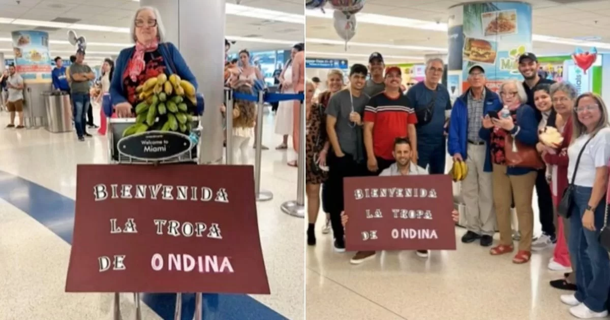 Cuban receives her brother at Miami airport with a bunch of bananas after 54 years without seeing each other
