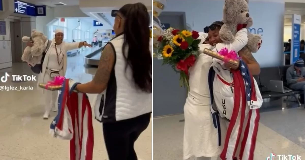 Cuban receives her mother in the United States with chocolates, flowers and balloons
