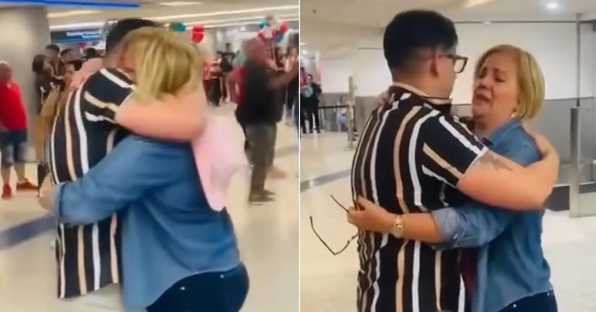 Touching reunion of mother and son in the United States after almost five years without seeing each other
