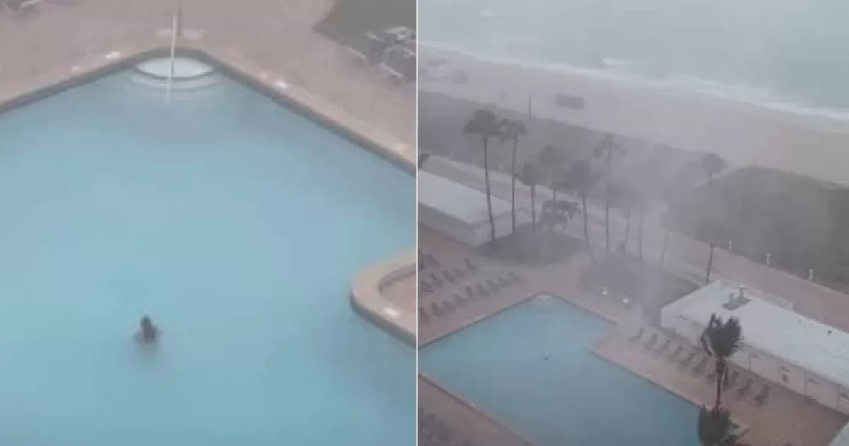 Woman takes "relaxing swim" in pool during Miami tornado
