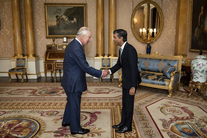 King Charles III receives Rishi Sunak during an audience at Buckingham Palace, London, where he invited the leader of the Conservative Party, on October 25, 2022. 