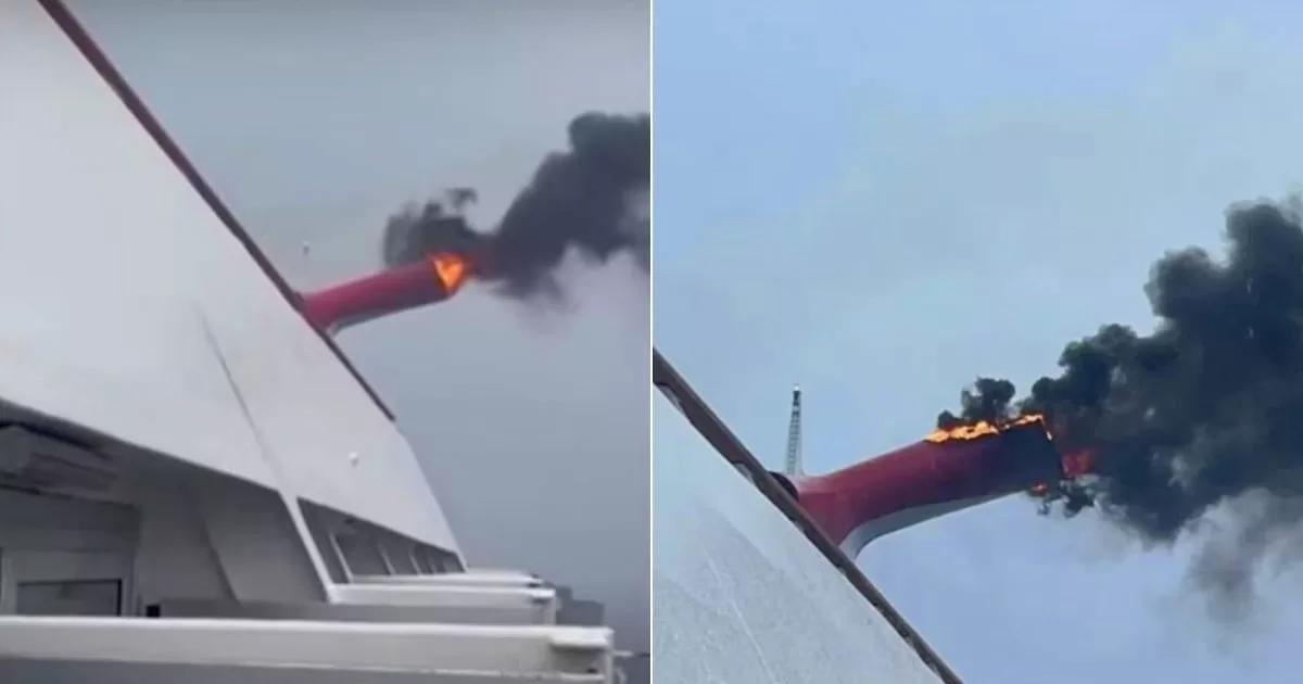 Fire in chimney on Carnival Freedom cruise ship
