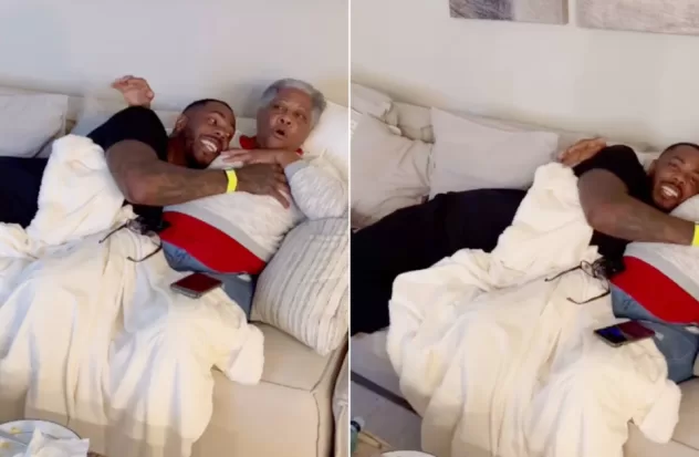  Still a mama's boy!  Aroldis Chapman shares a fun moment with her mother

