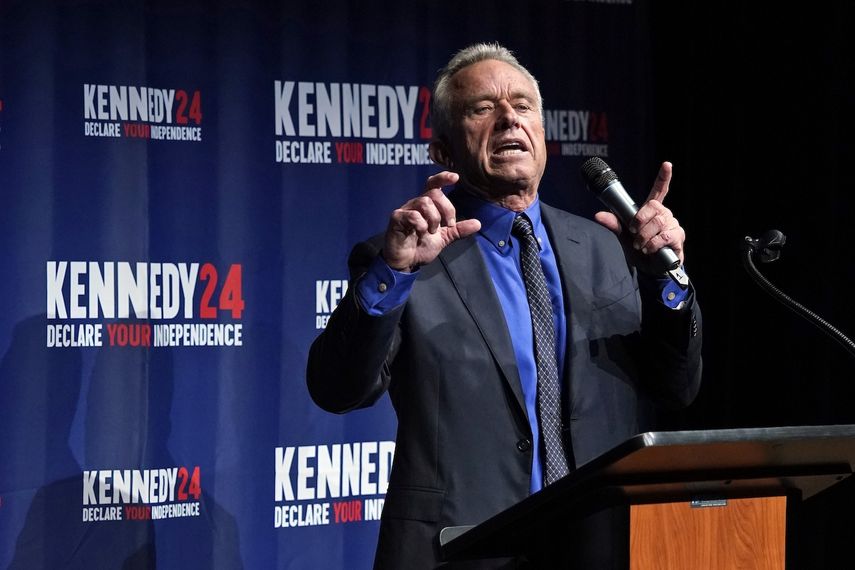 Presidential candidate Robert F. Kennedy Jr. speaks during a campaign event at the Adrienne Arsht Center for the Performing Arts in Miami-Dade County, Thursday, Oct. 12, 2023, in Miami, Florida. 