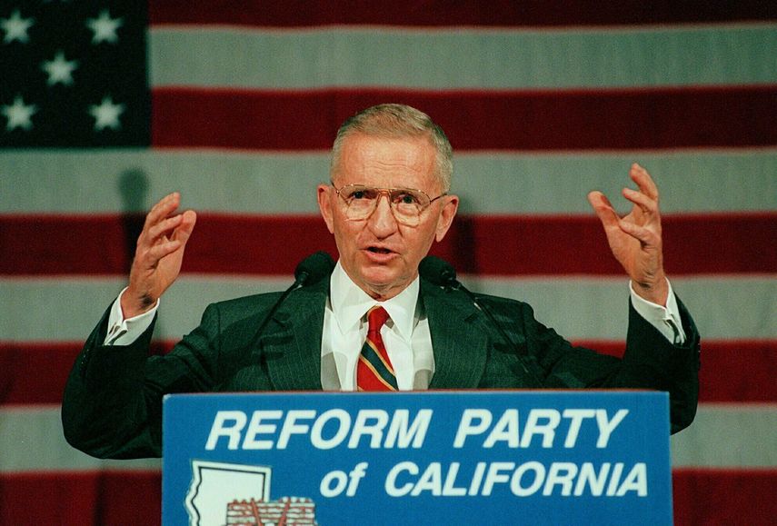 In this June 1, 1996, file photo, billionaire H. Ross Perot speaks at the California convention of the Reform Party, which he founded.  The two-time independent presidential candidate died on Tuesday, July 9, 2019, He was 89 years old. 