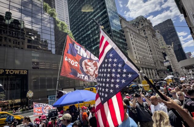 Inverted US flags reappear in protests after Trump's sentence
