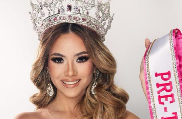 Natalie Grace stands with the crown of Miss Pre-Teen Universe 2024
