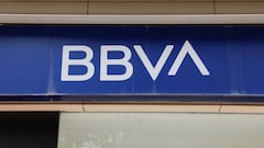 The logo of BBVA is seen on the facade of a BBVA bank branch office in Malaga, Spain, April 24, 2024. REUTERS/Jon Nazca