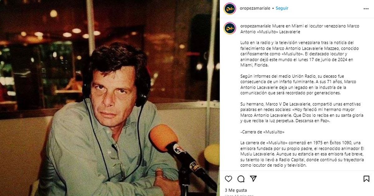 Venezuelan announcer Marco Antonio Lacavalerie dies in Miami

