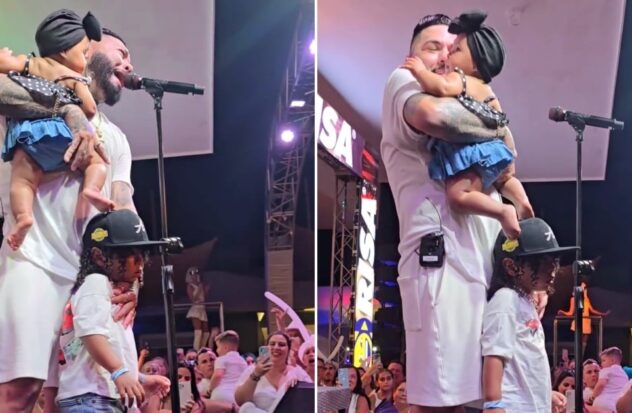 El Chacal brings his children Milan and Paris on stage during a concert in Punta Cana

