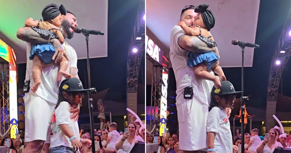 El Chacal brings his children Milan and Paris on stage during a concert in Punta Cana
