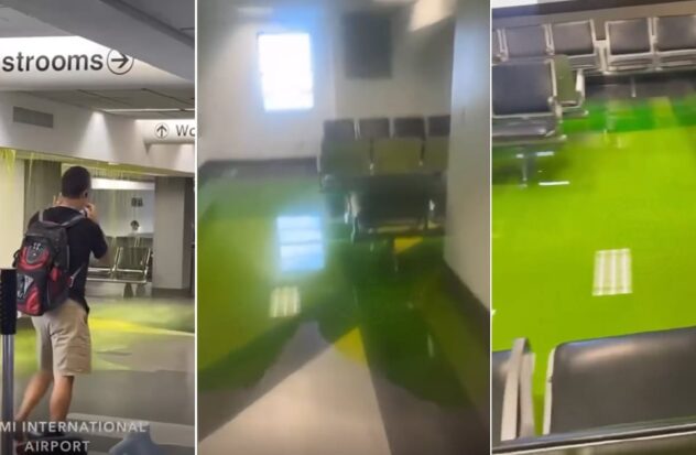 Strange green liquid drips from ceiling at Miami Airport
