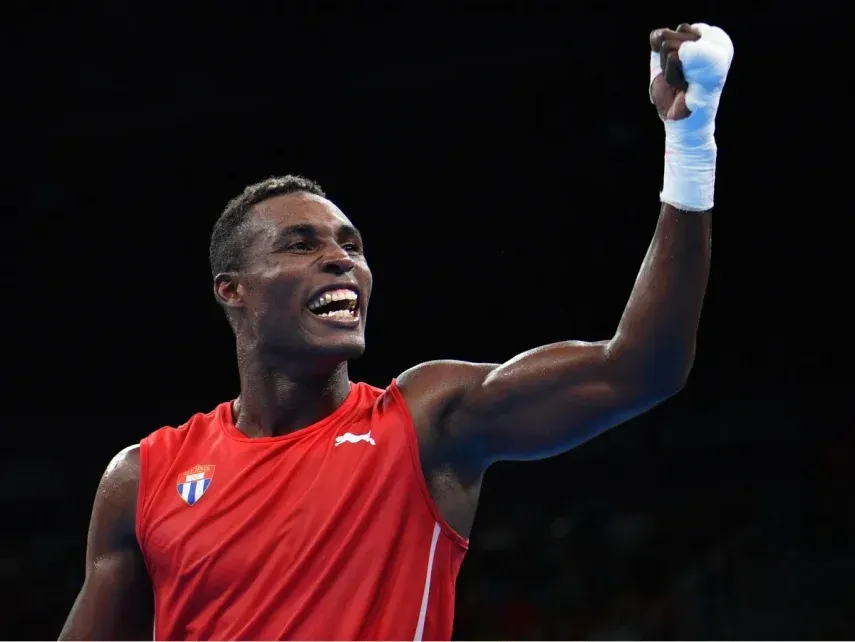Cuban boxer Julio Cesar La Cruz celebrates a victory during the 2016 Rio de Janeiro Olympic Games.